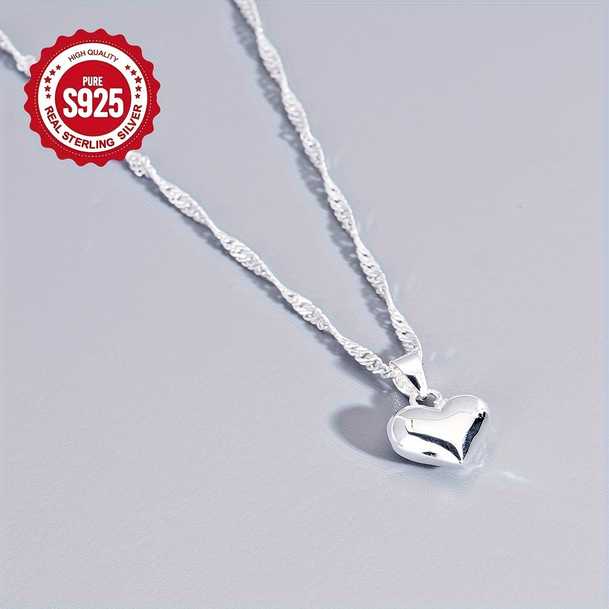 S925 Sterling Silver Heart-Shaped Pendant Necklace for Everyday Use